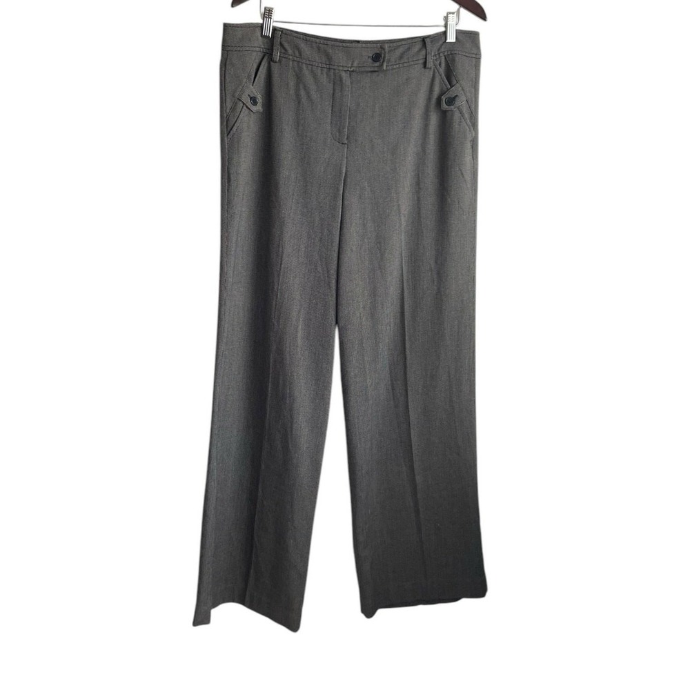 Sandro Women Dark Academia Corporate Goth Wide Leg Pants 14 Grey Trousers